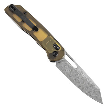 Tenable Shard Folding Knife Amber PEI Handle Damascus Plain Edge T1006V7