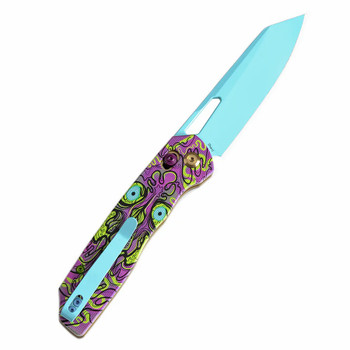 Tenable Shard Folding Knife Jade G10/ Purple Undead Print Handle 14C28N Plain Blue Blade T1006V9