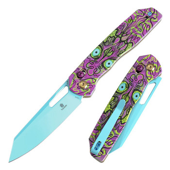 Tenable Shard Folding Knife Jade G10/ Purple Undead Print Handle 14C28N Plain Blue Blade T1006V9
