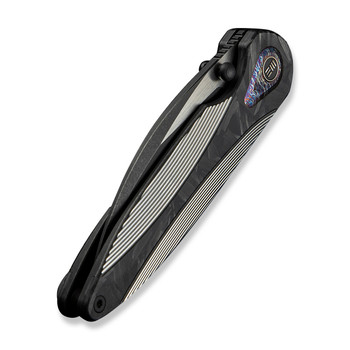 WE Zenthra Folding Knife Satin/Black Titanium/Shred Carbon Fiber Handle M390 Plain Edge Black Stonewash/Satin Flat Finish WE24021C-1