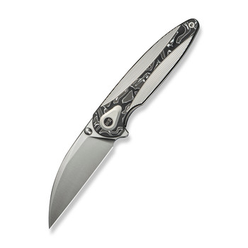 WE Zenthra Folding Knife Satin Gray Titanium Aluminum Foil Carbon Fiber Handle M390 Plain Edge Satin Finish WE24021C-4