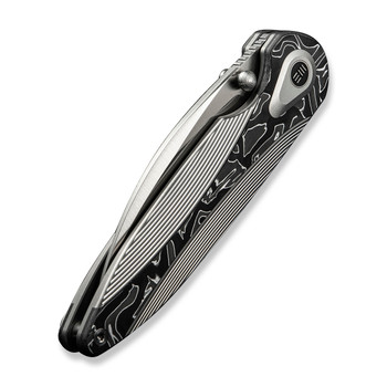 WE Zenthra Folding Knife Satin Gray Titanium Aluminum Foil Carbon Fiber Handle M390 Plain Edge Satin Finish WE24021C-4