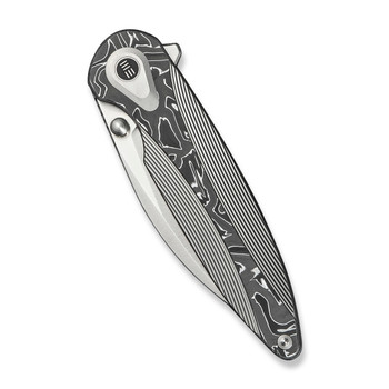WE Zenthra Folding Knife Satin Gray Titanium Aluminum Foil Carbon Fiber Handle M390 Plain Edge Satin Finish WE24021C-4