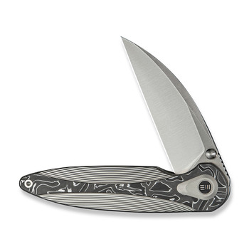 WE Zenthra Folding Knife Satin Gray Titanium Aluminum Foil Carbon Fiber Handle M390 Plain Edge Satin Finish WE24021C-4