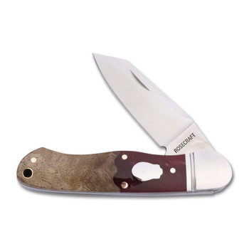RoseCraft Ocoee River Kayak Folding Knife Red Resin Burl Handle D2 Plain Edge RCT009-RW