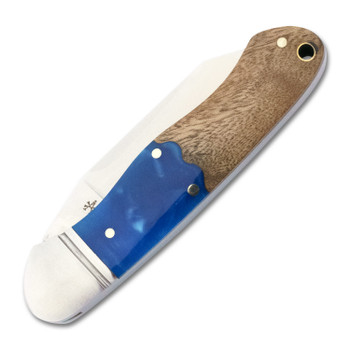 RoseCraft Ocoee Folding Knife Blue Resin Burl Handle D2 Plain Edge RCT009-BW