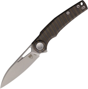 Cobratec Apex Button Lock Folding Knife Gray Titanium Handle M390 Plain Edge Satin Finish