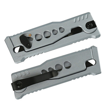 Reate Exo-U V1 Folding Knife Speedhole Silver Aluminum Handle Stainless Steel Plain Edge