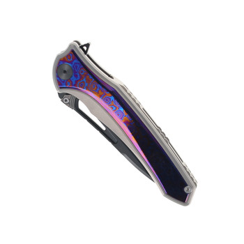 Maxace Amber Folding Knife Titanium/Timascus Handle M390 Plain Black Blade