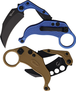 Reate Exo-K Folding Knife Blue Aluminum Handle N690 Plain Black PVD Blade