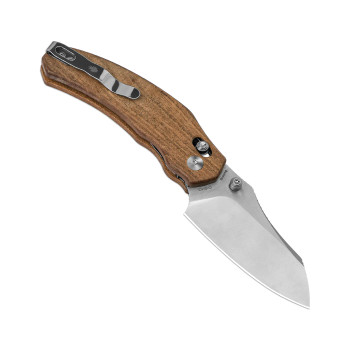 Kizer Bulldog Folding Knife Mkuruti Wood Handle Nitro-V Plain Edge V3672A2