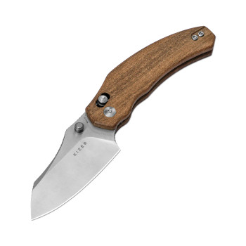 Kizer Bulldog Folding Knife Mkuruti Wood Handle Nitro-V Plain Edge V3672A2