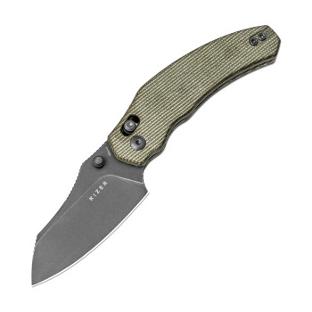 Kizer Bulldog Folding Knife Green Micarta Handle Nitro-V Plain Black Blade V3672A3