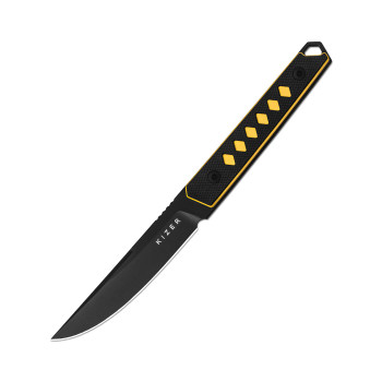 Kizer Kwaiken Fixed Blade Knife Black/Yellow G10 Handle Nitro-V Plain Black Blade 1066A3