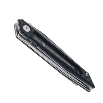 Brous Blades Graviton Folding Knife Black G10 Handle D2 Grey/Satin Black Plain Edge