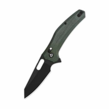 QSP Emu Folding Knife Green Micarta Handle 14C28N Plain Black Blade QS164-B2