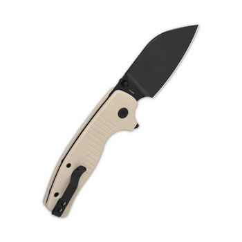 QSP Chefmaster Folding Knife Off White G10 Handle 14C28N Wharncliffe Plain Black Blade QS163-B2