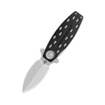 QSP Beetle Folding Knife Black G10/Silver Handle 14C28N Plain Edge Satin Finish QS162-A