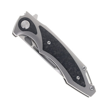 Two Sun Folding Knife Titanium/Carbon Fiber Handle M390 Plain Edge Satin Finish TS211-M390-CF