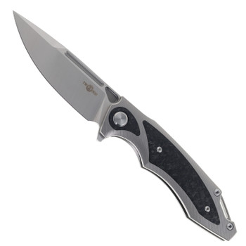 Two Sun Folding Knife Titanium/Carbon Fiber Handle M390 Plain Edge Satin Finish TS211-M390-CF
