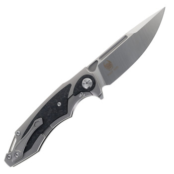 Two Sun Folding Knife Titanium/Carbon Fiber Handle M390 Plain Edge Satin Finish TS211-M390-CF