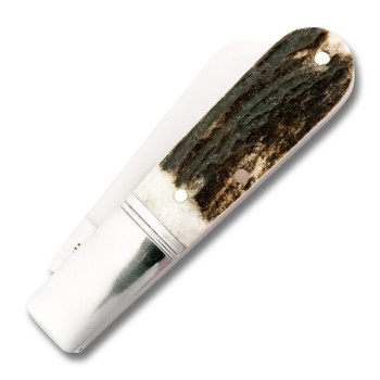 RoseCraft Beaver Creek Folding Knife Barlow Stag Handle D2 Sheepsfoot Plain Edge RCT006-STG