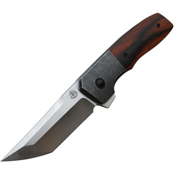 Begg Seishin Folding Knife Brown Pakkawood Handle VG-10 Tanto Plain Edge Satin Finish BG053