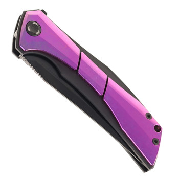 Poikilo Blade Anolis S2 Folding Knife Purple Titanium Handle M398 Tanto Plain Black Blade ANOLIS-S2