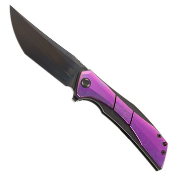 Poikilo Blade Anolis S2 Folding Knife Purple Titanium Handle M398 Tanto Plain Black Blade ANOLIS-S2
