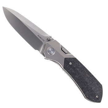 Remette Folding Knife Black/Gray Titanium/Carbon Fiber Handle M390 Plain Edge RTPT-E