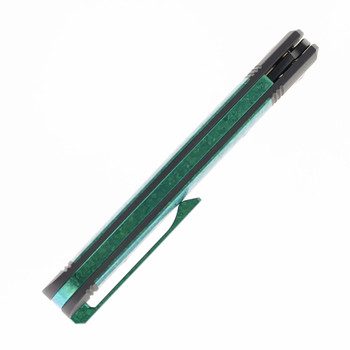 Jack Wolf Diamond Jack Folding Knife Green Crystalized Titanium Handle S90V Plain Edge Belt Satin Finish DIAMO-01-TI-CRYSTAL