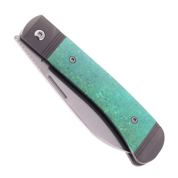 Jack Wolf Diamond Jack Folding Knife Green Crystalized Titanium Handle S90V Plain Edge Belt Satin Finish DIAMO-01-TI-CRYSTAL