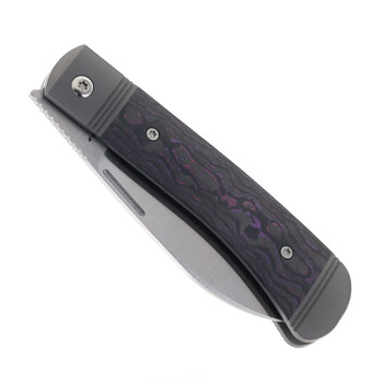 Jack Wolf Diamond Jack Folding Knife Fat Carbon Purple Haze Handle S90V Plain Edge Belt Satin Finish DIAMO-01-FC-PUR-HAZ