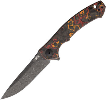 Zero Tolerance Folding Knife Red/Orange Carbon Fiber/Titanium Handle Damascus Plain Edge ZT0450CFDAMS