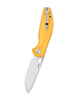 Bestechman Angry Owl Folding Knife Yellow G10 Handle D2 Plain Edge Stonewash/Satin Finish BMK12A-1