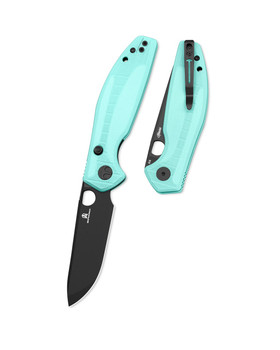 Folding utility blade with aqua handle and sturdy everyday carry design