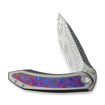WE Winsome Folding Knife Polished Beadblast Titanium/Timascus Handle Damasteel Plain Edge WE23092-DS1