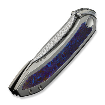 WE Winsome Folding Knife Polished Beadblast Titanium/Timascus Handle Damasteel Plain Edge WE23092-DS1