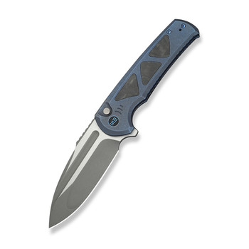 WE Sylox Folding Knife Blue Titanium Shredded Carbon Fiber Handle M390 Plain Edge WE24027-2