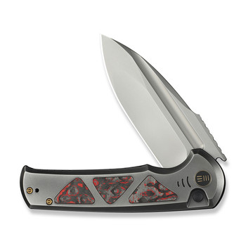 WE Sylox Folding Knife Gray Titanium Lava Flow Carbon Fiber Handle M390 Plain Edge WE24027-3