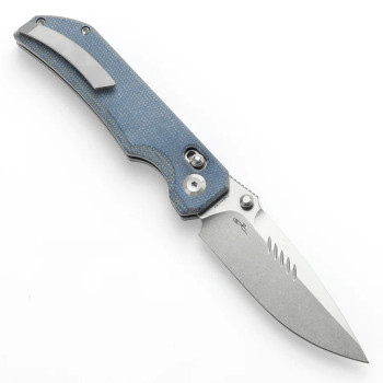 Tenable Eaglestrike Folding Knife Blue Micarta Handle Nitro-V Plain Edge Stonewash Finish T1095V2