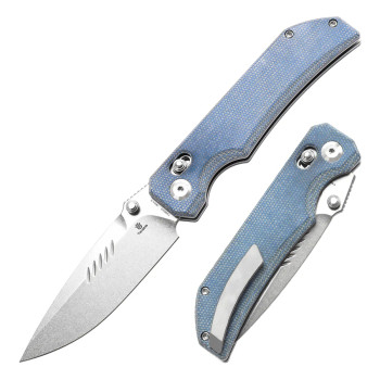 Tenable Eaglestrike Folding Knife Blue Micarta Handle Nitro-V Plain Edge Stonewash Finish T1095V2