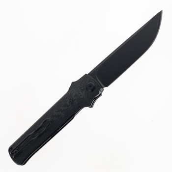 Petrified Fish Folding Knife Black Carbon Fiber Handle K110 Plain Edge Black Stonewash Finish PFB04CDW