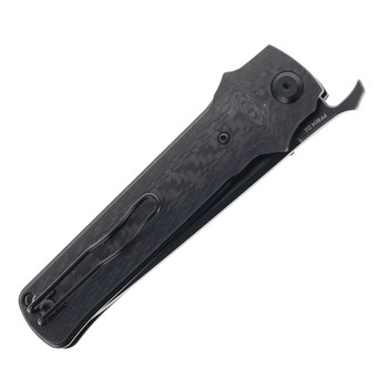 Petrified Fish Folding Knife Black Carbon Fiber Handle K110 Plain Edge Black Stonewash Finish PFB04CDW