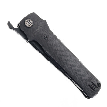 Petrified Fish Folding Knife Black Carbon Fiber Handle K110 Plain Edge Black Stonewash Finish PFB04CDW