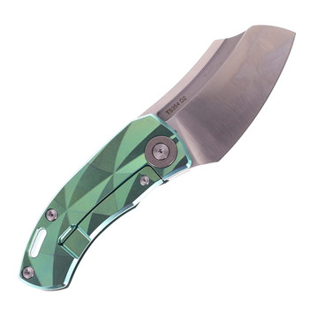 Two Sun Folding Knife Green Titanium Handle D2 Plain Edge TS354