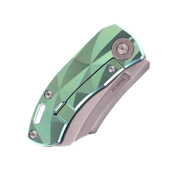 Two Sun Folding Knife Green Titanium Handle D2 Plain Edge TS354
