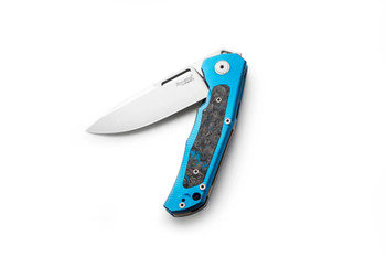 Lion Steel Q4ttro Folding Knife Blue Titanium/Fat Carbon Handle Magnacut Plain Edge Satin Finish Q4 BL