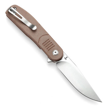 Tenable Einar Folding Knife Brown Micarta Handle Nitro-V Plain Edge Stonewash Finish