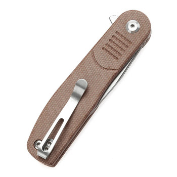 Tenable Einar Folding Knife Brown Micarta Handle Nitro-V Plain Edge Stonewash Finish